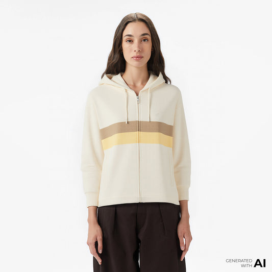 Lacoste Kadın Relaxed Fit Kapüşonlu Krem Sweatshirt