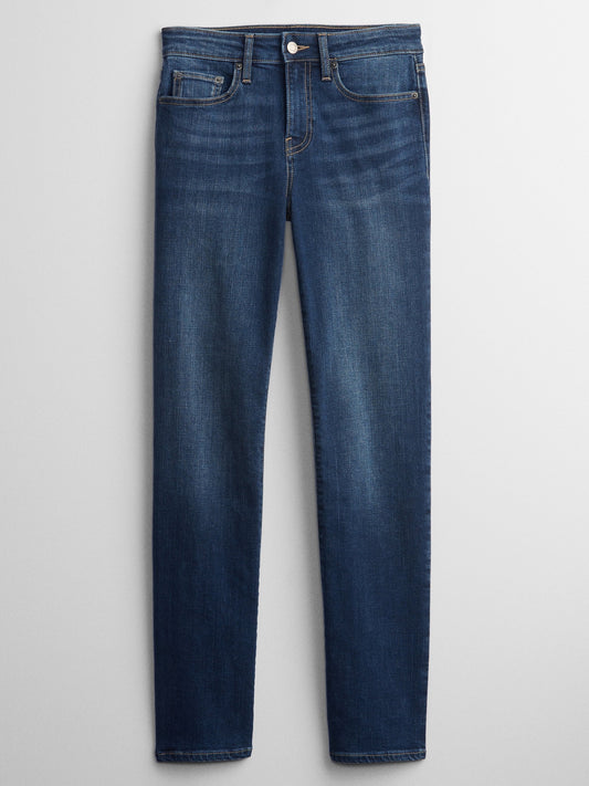Koyu Mavi Mid Rise Straight Jean Pantolon