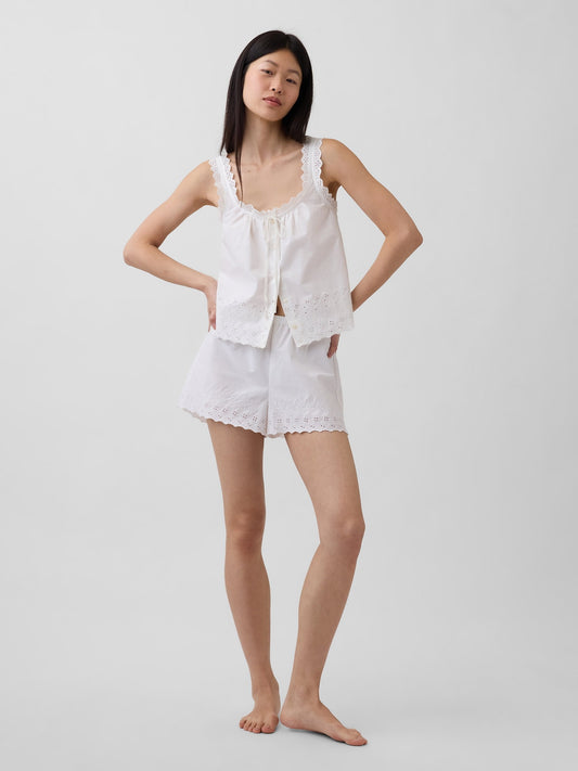 Beyaz Dantel Işlemeli Pijama Şort