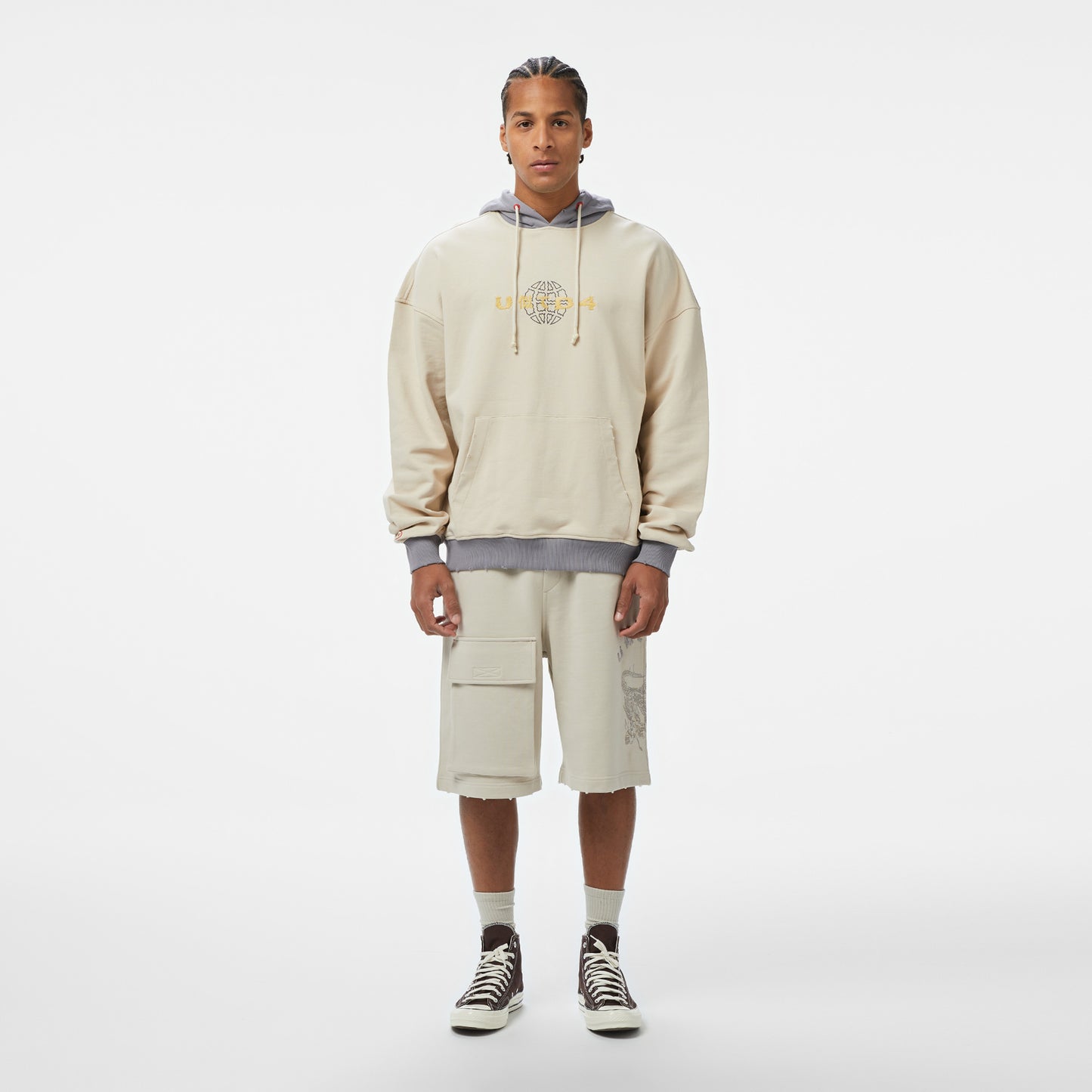 United4 Zaki Erkek Krem Hoodie