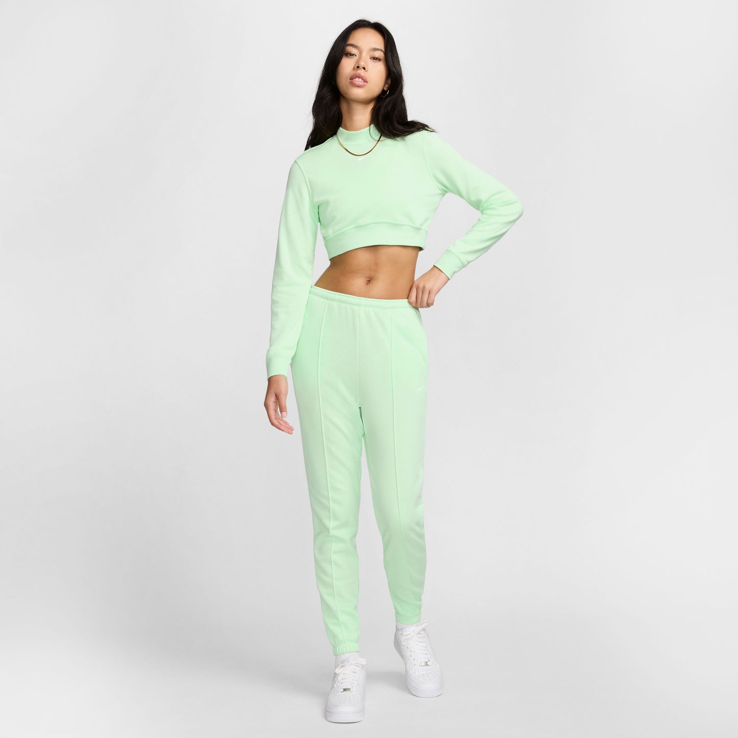 Nike Sportswear Chill Terry Kadın Yeşil Crop Hoodie
