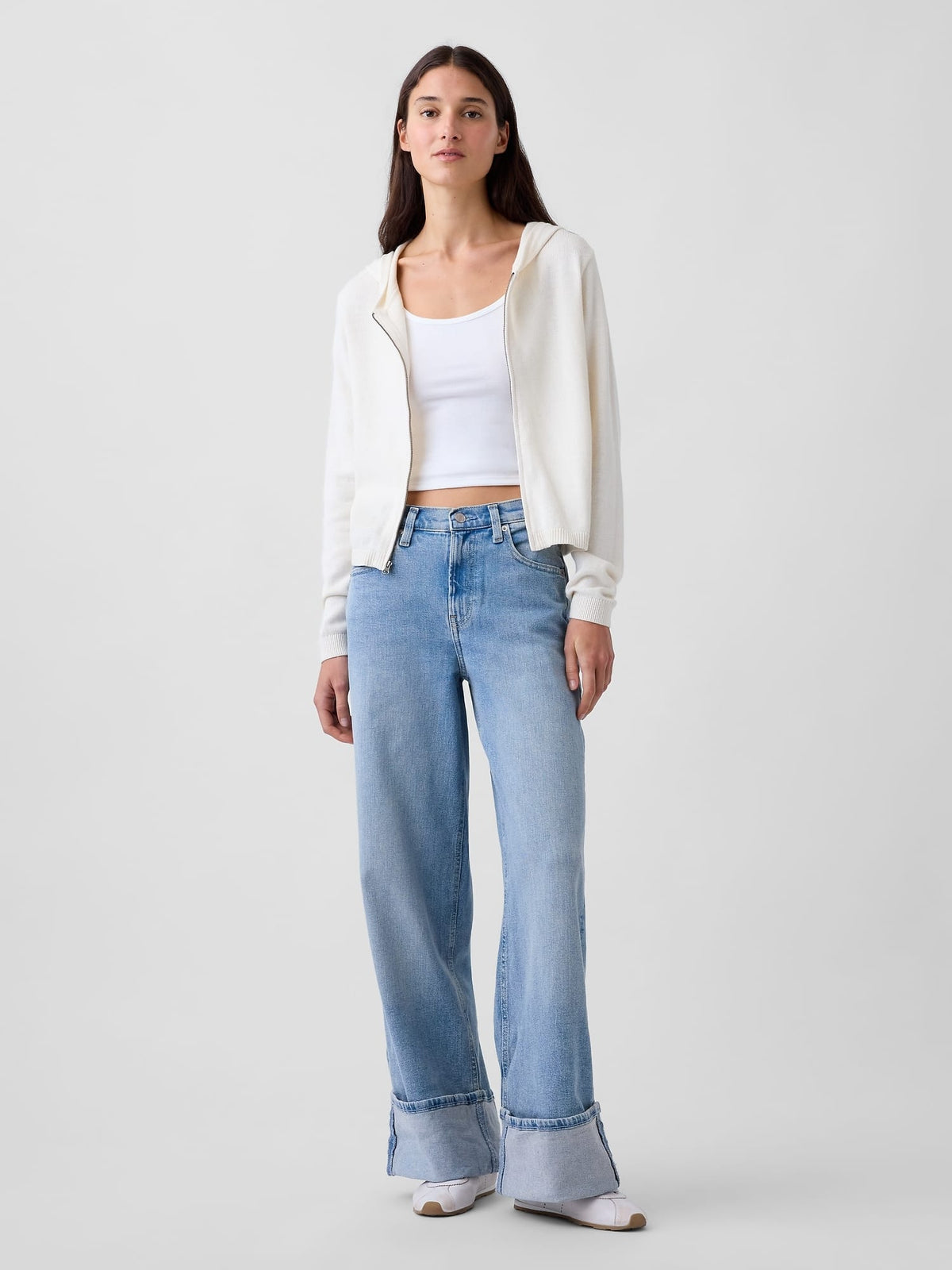 Açık Mavi High Rise Stride Cuffed Wide-leg Jean Pantolon