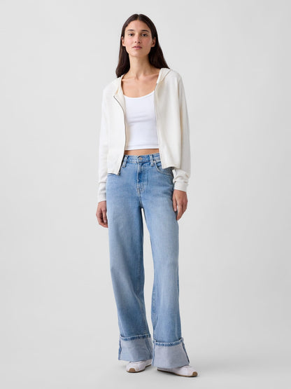 Açık Mavi High Rise Stride Cuffed Wide-leg Jean Pantolon