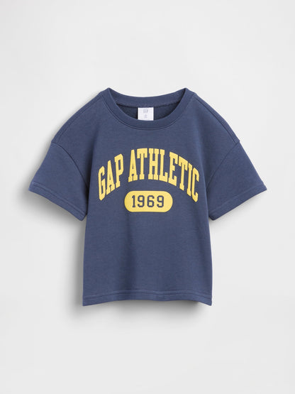 Lacivert Fransız Havlu Kumaş Kısa Kol Sweatshirt
