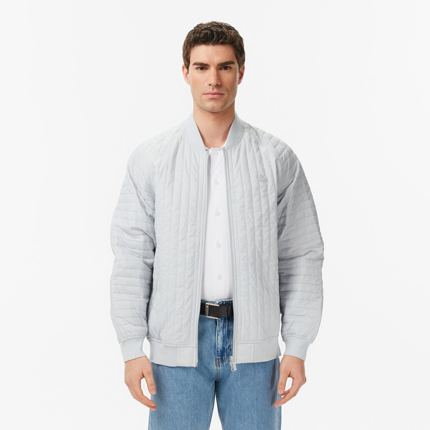Lacoste Erkek Relaxed Fit Fermuarlı Gri Bomber Ceket