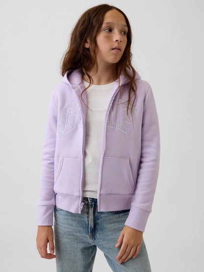 Lila Sherpa Astarlı Logo Fermuarlı Sweatshirt