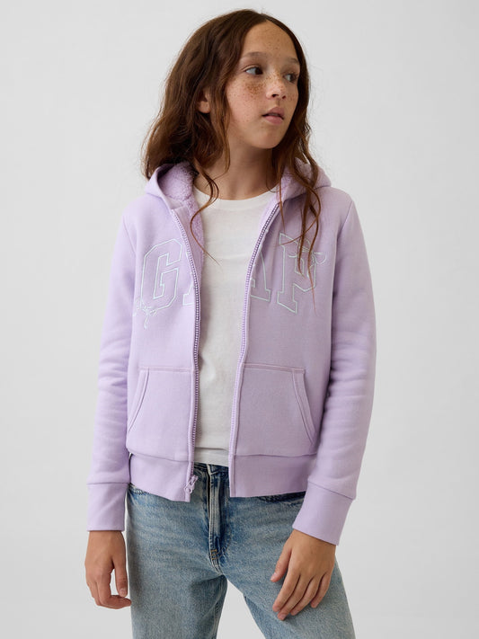 Lila Sherpa Astarlı Logo Fermuarlı Sweatshirt