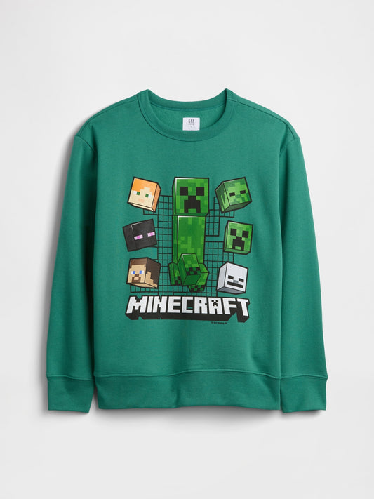 Yeşil Relaxed Minecraft Grafik Baskılı Sweatshirt