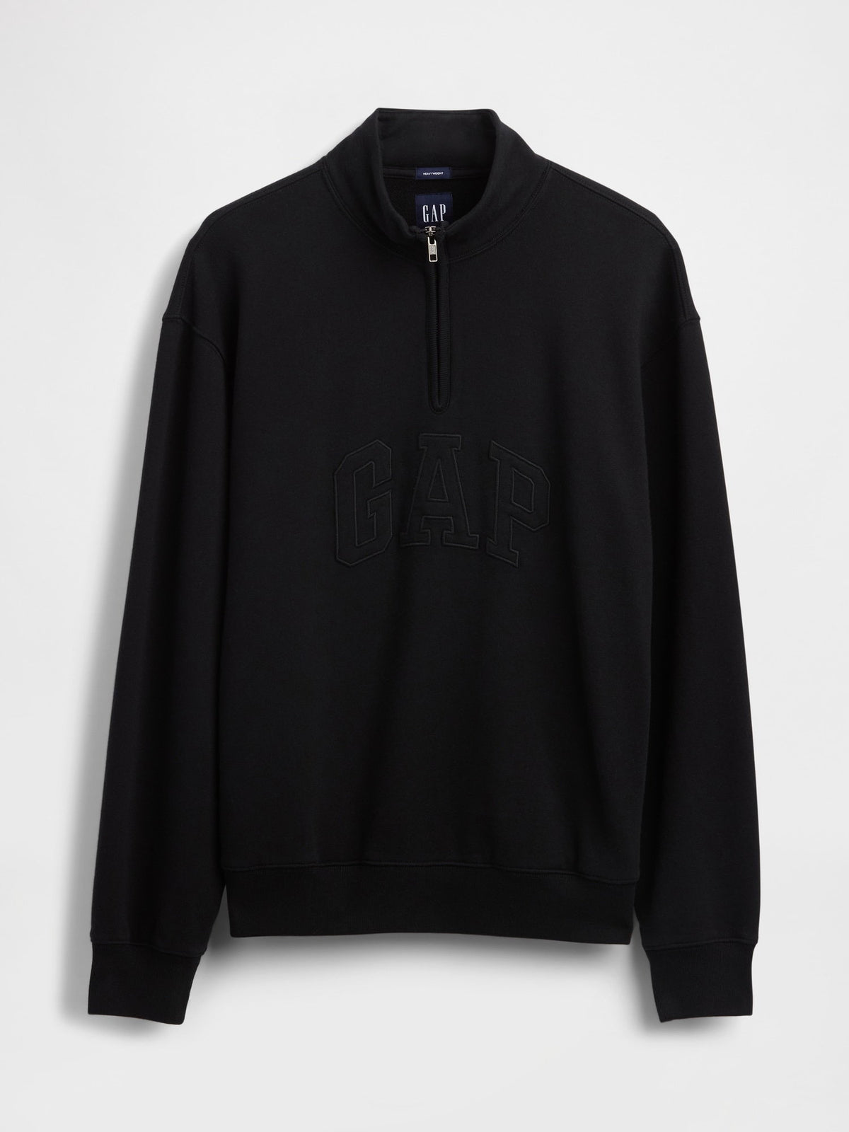Siyah Heavyweight Oversized Logo Yarım Fermuarlı Pullover
