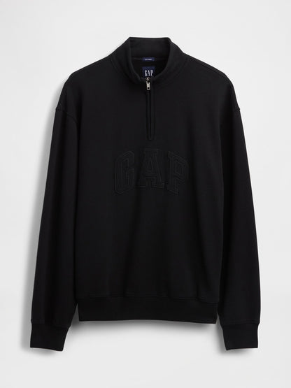 Siyah Heavyweight Oversized Logo Yarım Fermuarlı Pullover