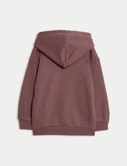 Pamuk Karışımlı Düz Kapüşonlu Sweatshirt