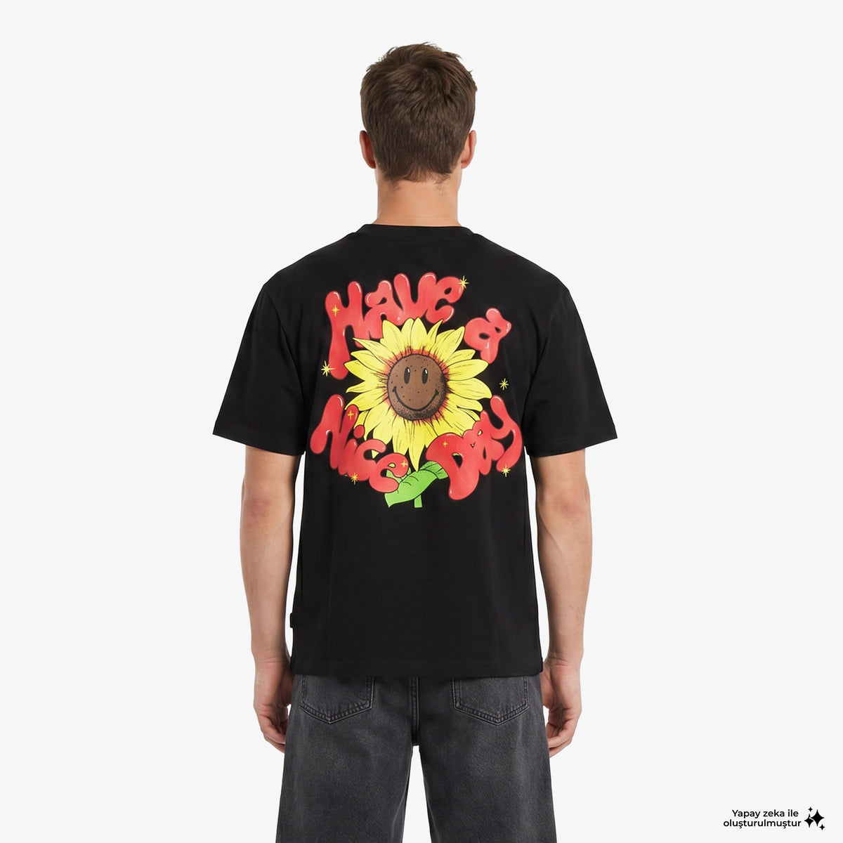 Market Smiley Sunflower Erkek Siyah T-shirt