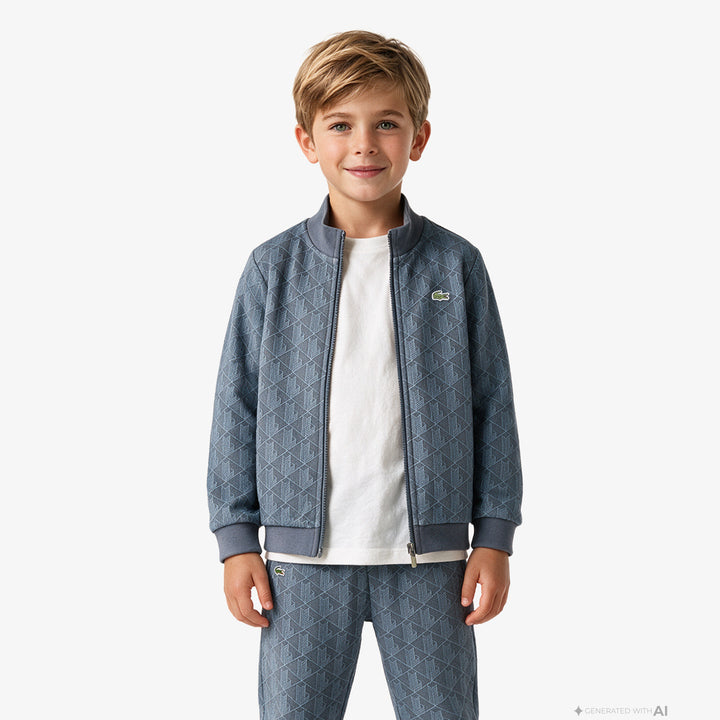Lacoste Çocuk Fermuarlı Monogram Gri Sweatshirt