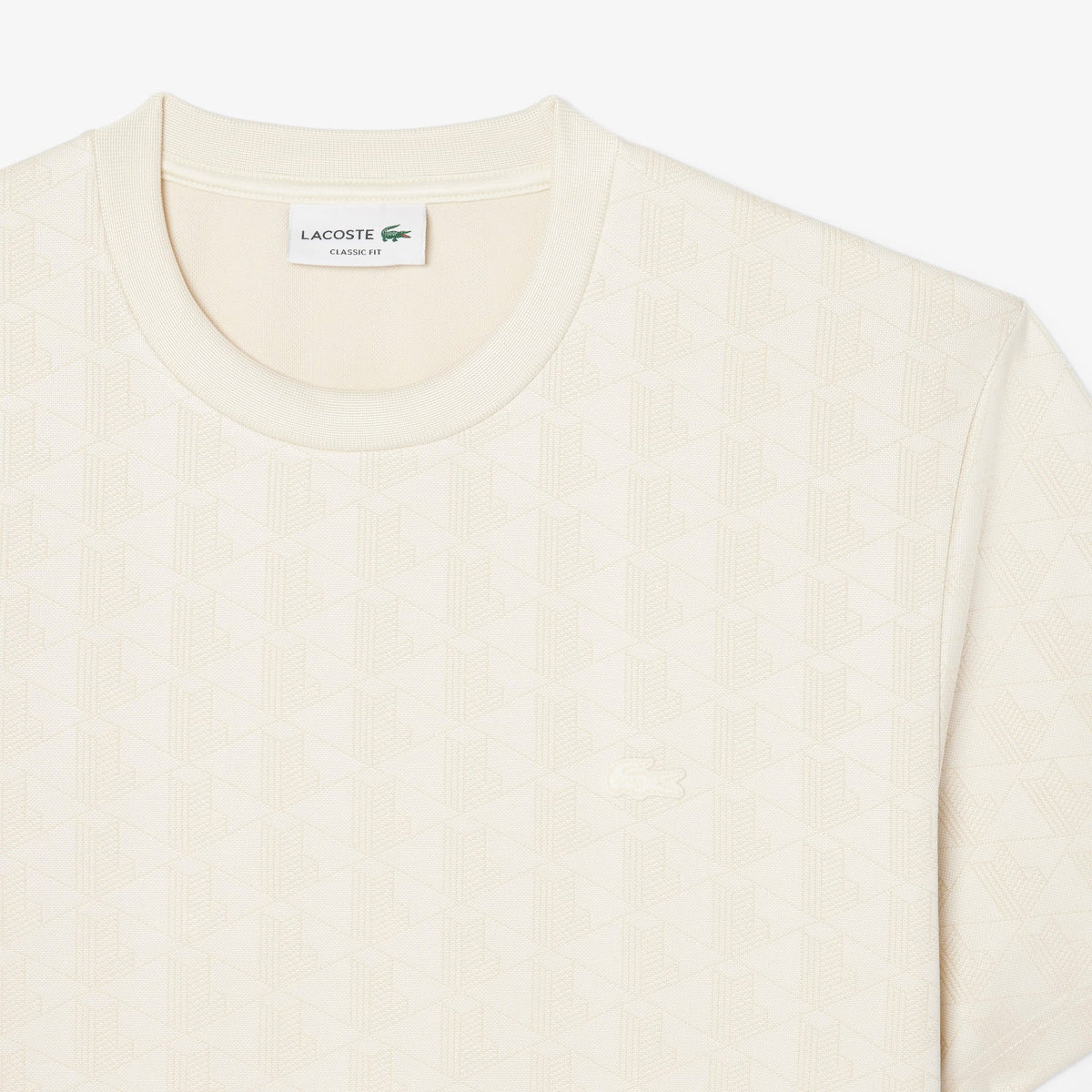 Lacoste Erkek Classic Fit Bisiklet Yaka Monogram Krem T-shirt
