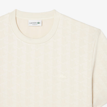Lacoste Erkek Classic Fit Bisiklet Yaka Monogram Krem T-shirt