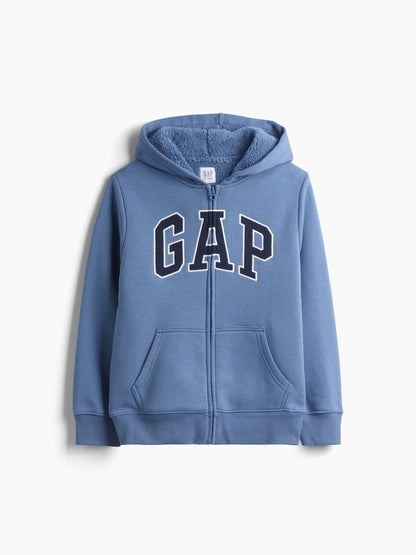 Koyu Yeşil Sherpa Astarlı Logo Fermuarlı Sweatshirt