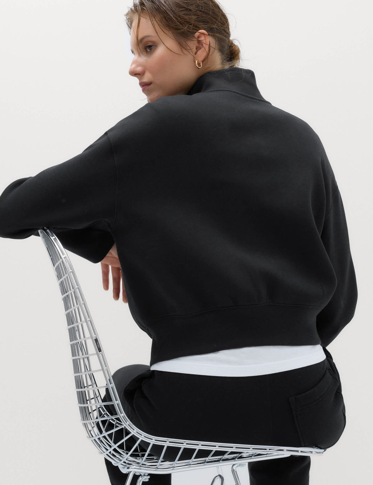 Pamuklu Dik Yaka Fermuarlı Sweatshirt
