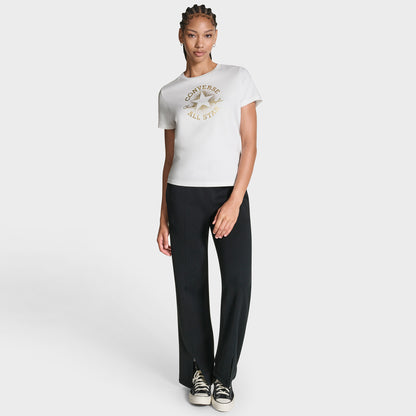 Converse Kadın Chuck Logolu Metalik Beyaz T-shirt