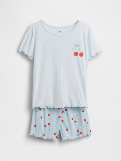 Mavi Recycle Fitilli Şort Pijama Takımı