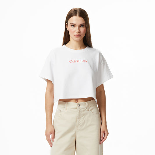 Calvin Klein Cropped Kadın Beyaz T-shirt