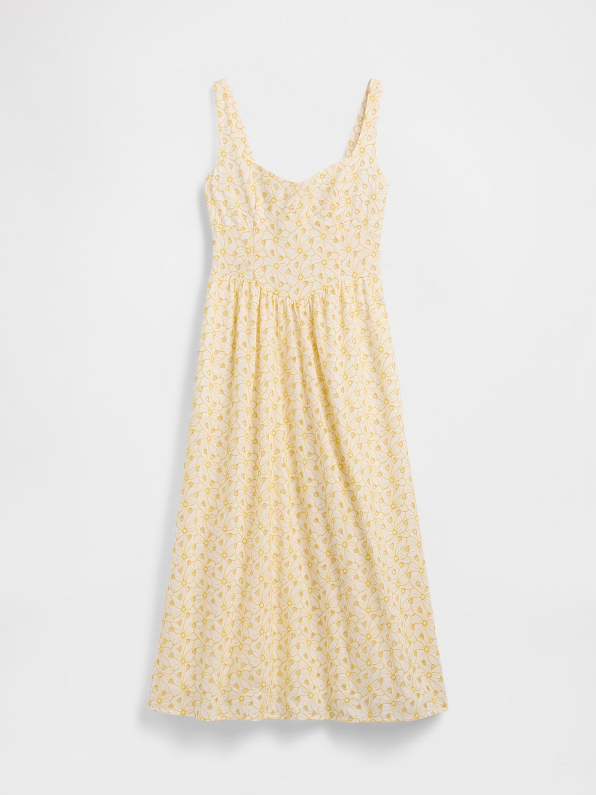 Sarı Eyelet Seamed Drop-waist Maxi Elbise