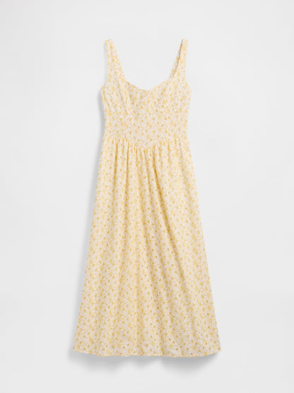 Sarı Eyelet Seamed Drop-waist Maxi Elbise
