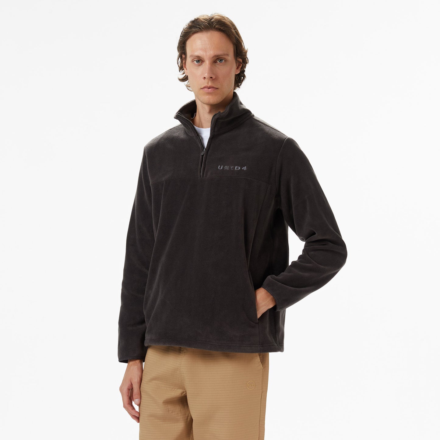 United4 Erkek Gri Half Zip Sweatshirt