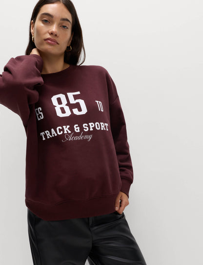 Pamuk Karışımlı Sloganlı Yuvarlak Yaka Sweatshirt