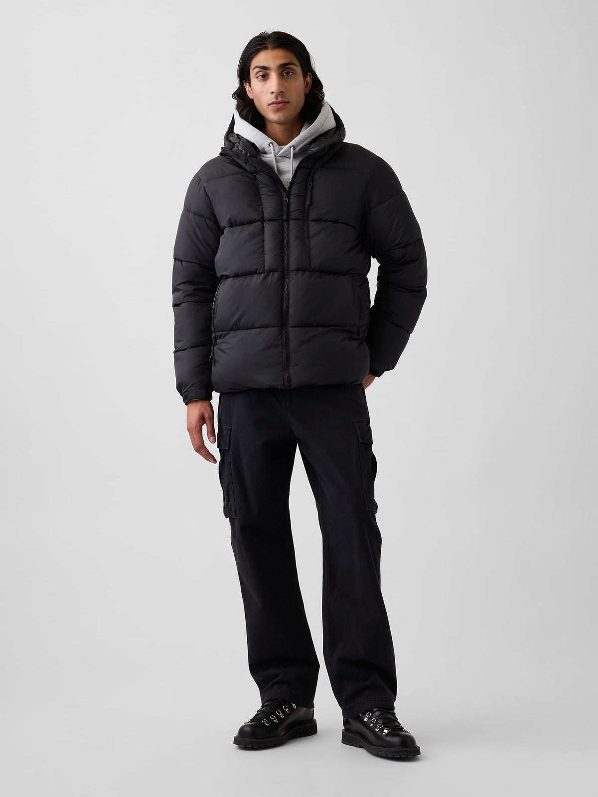 Siyah Recycled Heavyweight Puffer Şişme Mont