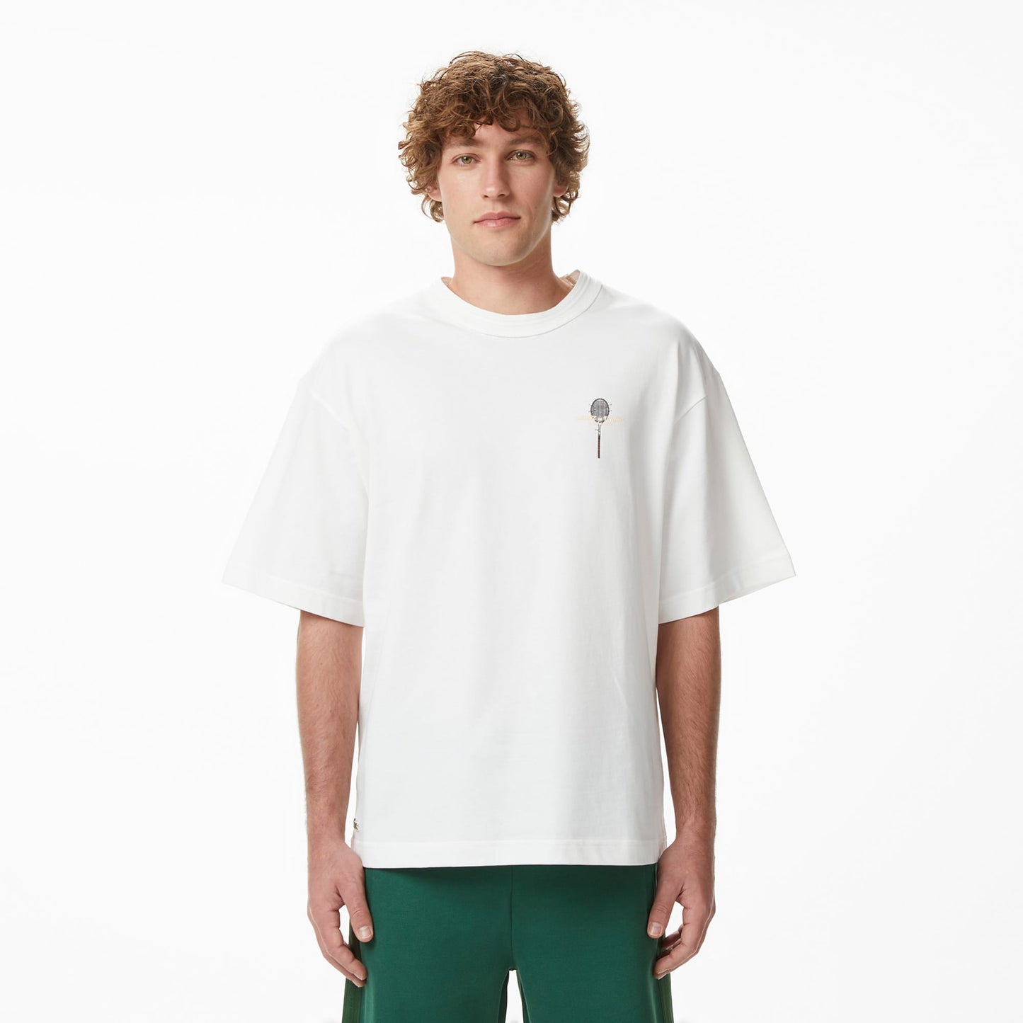 Lacoste Erkek Loose Fit Bisiklet Yaka Baskılı Krem T-shirt
