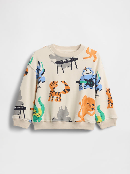 Krem Vintagesoft Fransız Havlu Terry Grafik Baskılı Sweatshirt