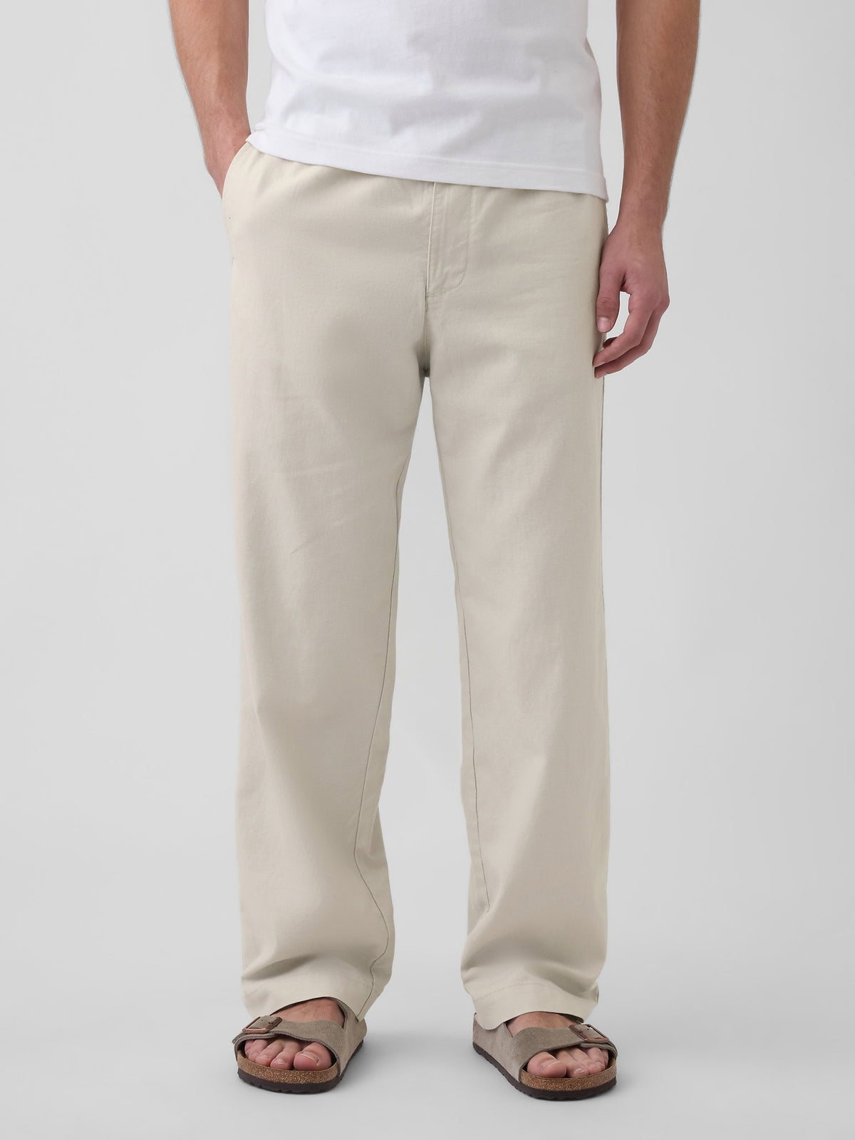 Krem Keten Karışımlı Relaxed Taper Easy Pantolon