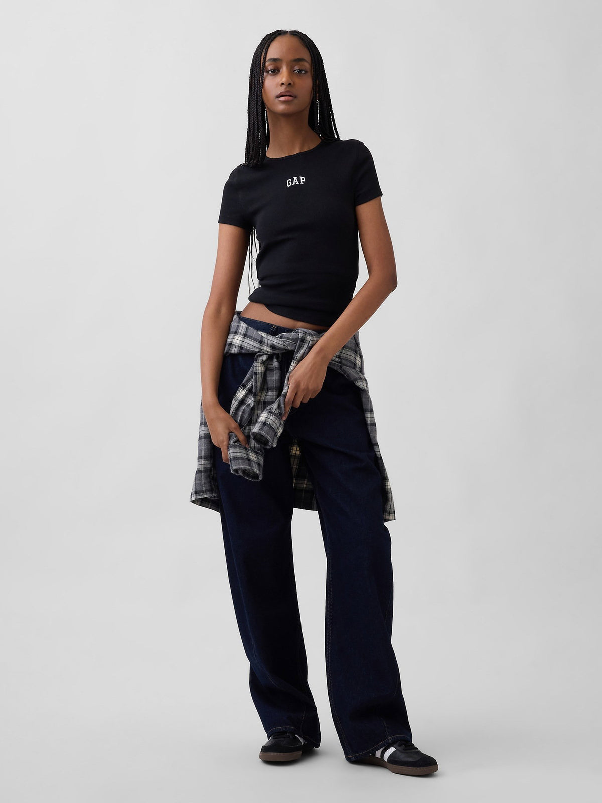 Siyah Modern Fitilli Gap Logo T-shirt