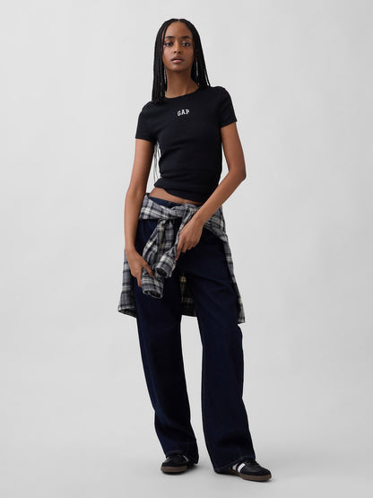 Siyah Modern Fitilli Gap Logo T-shirt