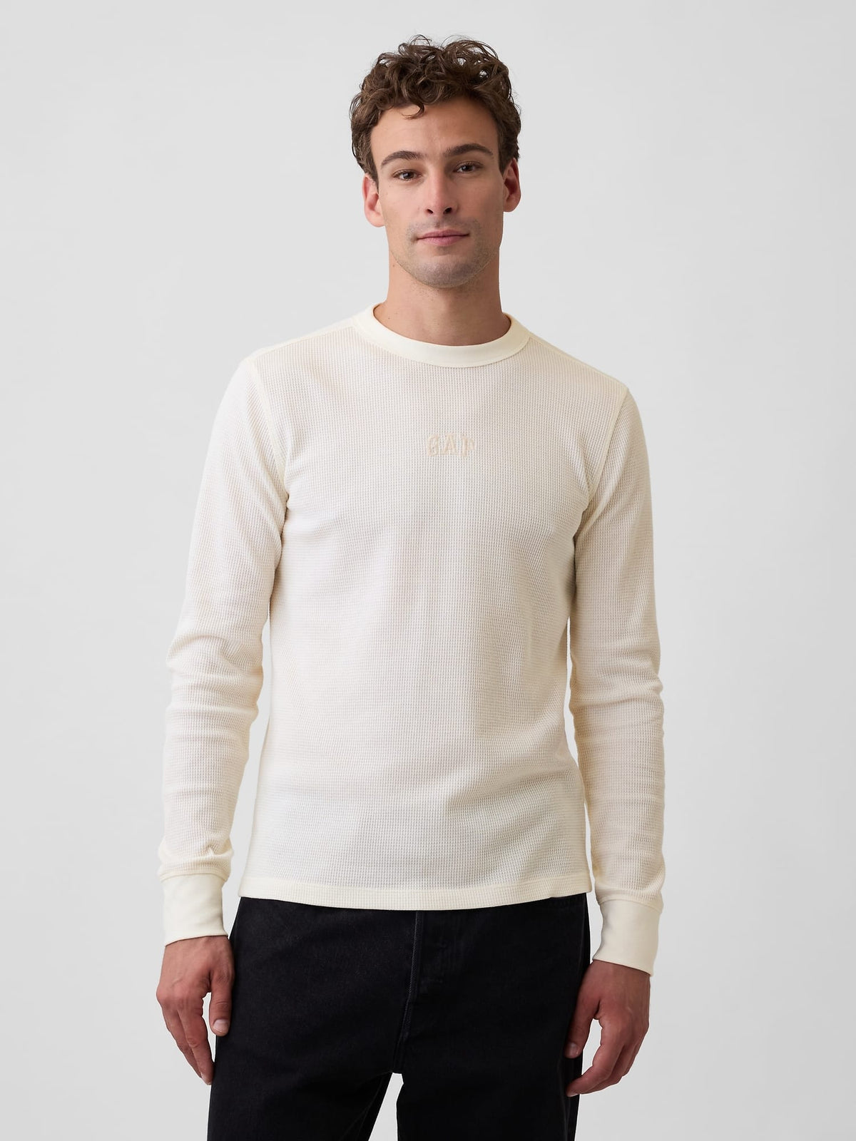 Kırık Beyaz Waffle-knit Bisiklet Yaka T-shirt