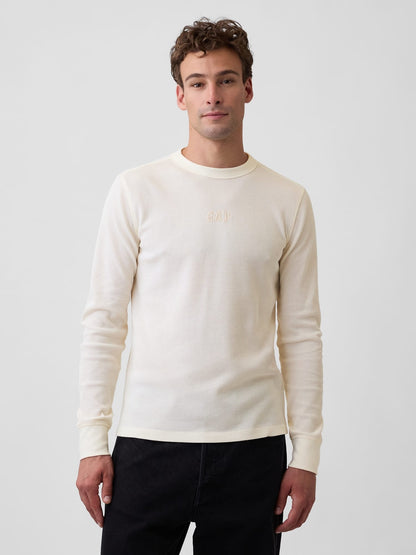 Kırık Beyaz Waffle-knit Bisiklet Yaka T-shirt