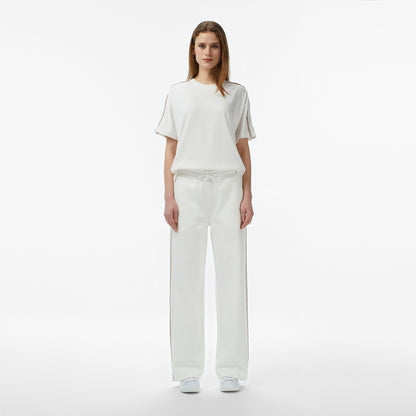 Lacoste Kadın Loose Fit Bisiklet Yaka Krem T-shirt