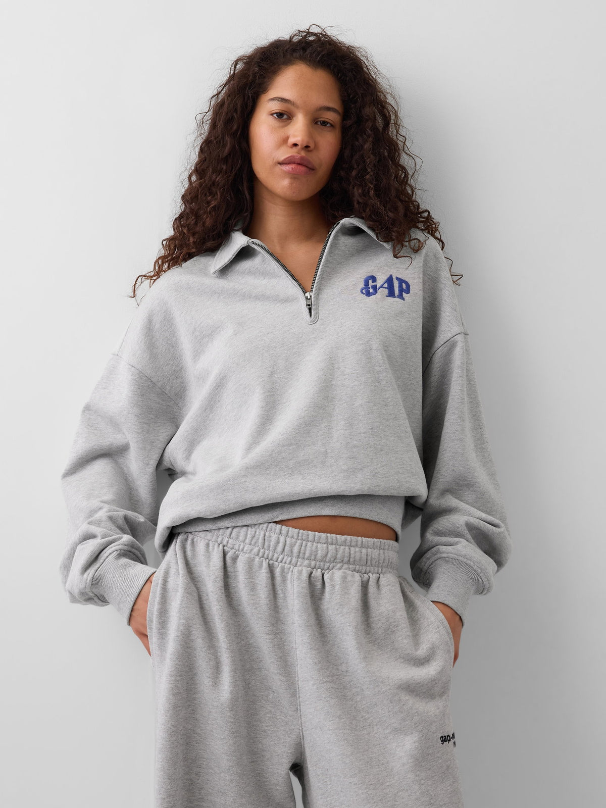 Açık Gri Gap × Awake Ny Heavyweight Oversized Çeyrek Fermuarlı Sweatshirt