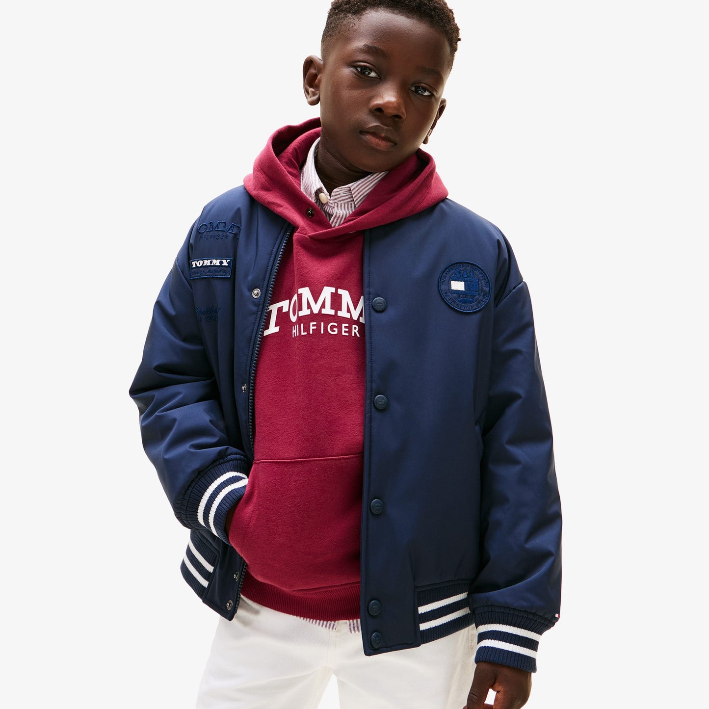 Tommy Hilfiger Padded Graphic Bomber Çocuk Mavi Ceket