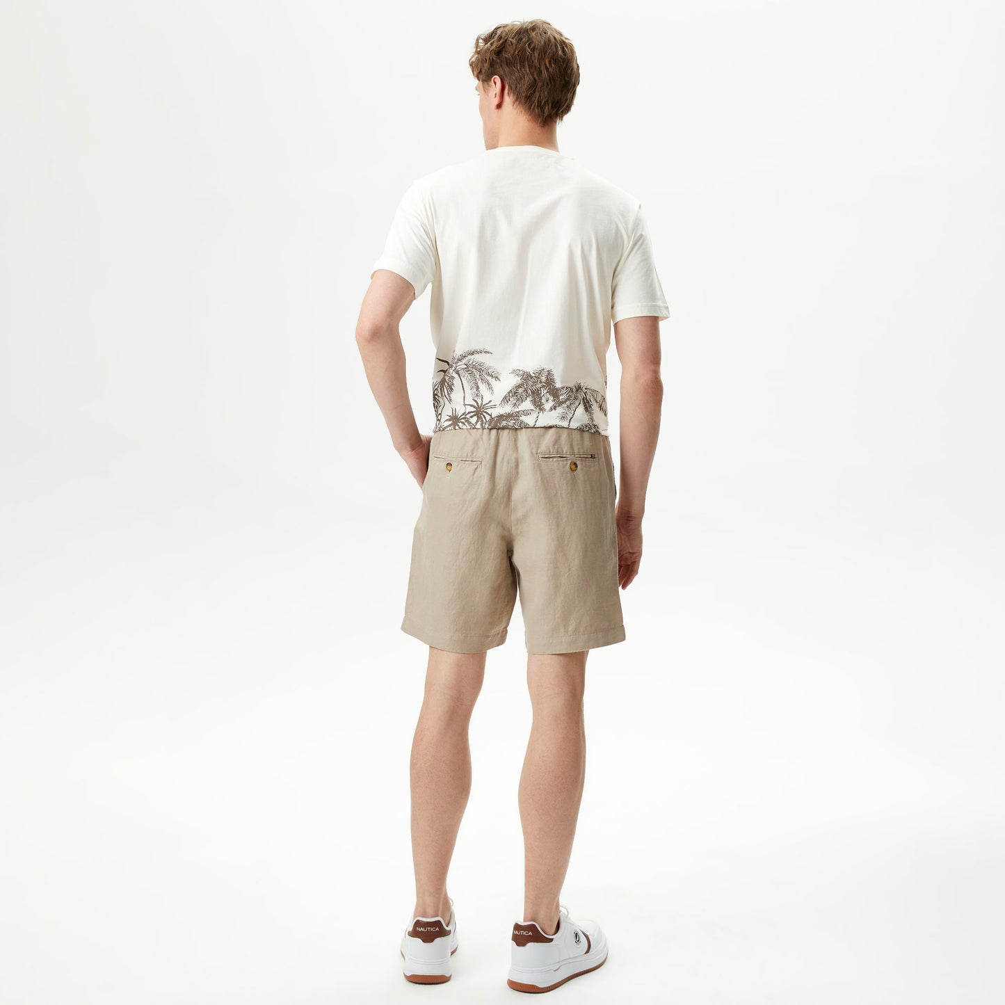 Nautica Erkek Bej Classic Fit Keten Bermuda