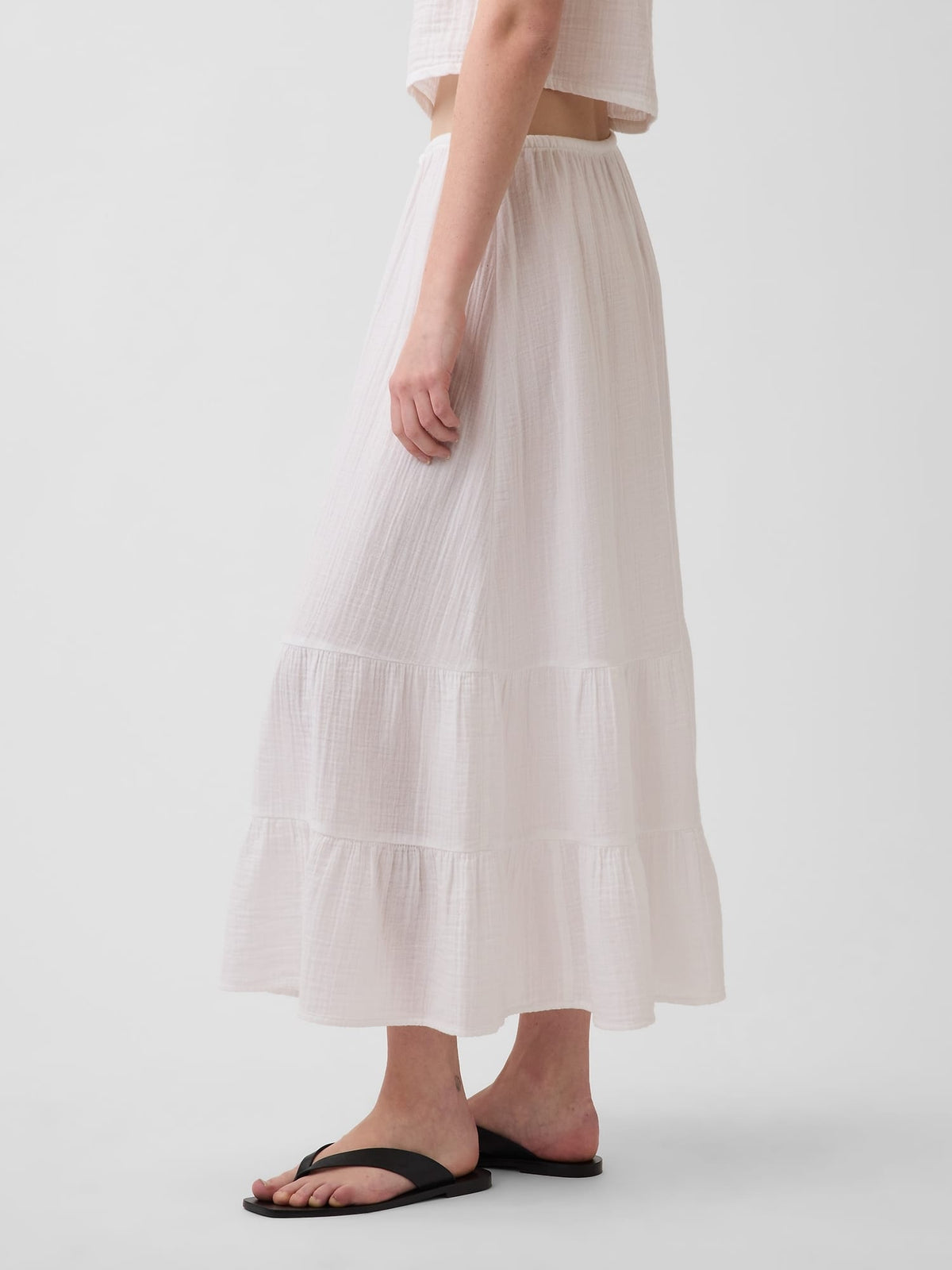 Beyaz Pamuk Gauze Tiered Easy Maxi Etek