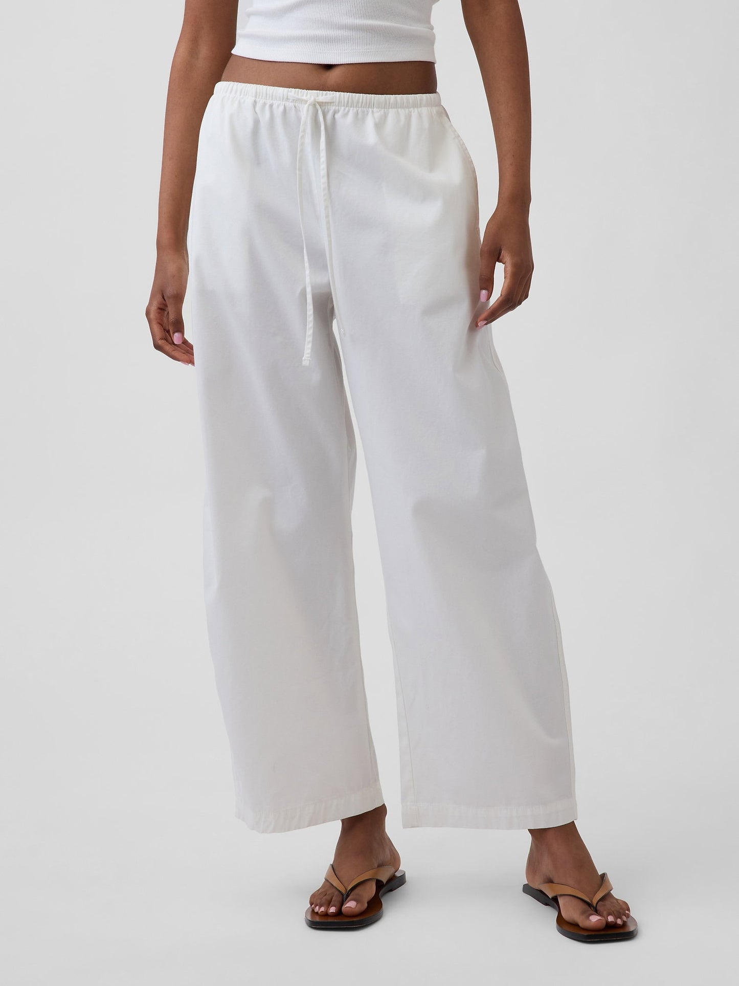 Beyaz Poplin Easy Barrel Pantolon