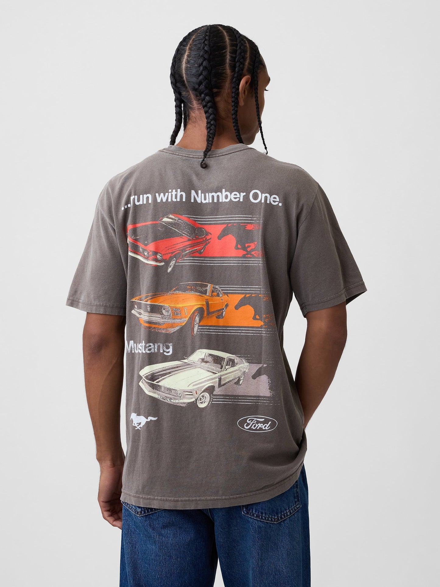 Gri Ford Mustang Heavyweight Crop Grafik T-shirt