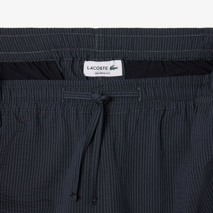 Lacoste Erkek Relaxed Fit Çizgili Siyah Şort