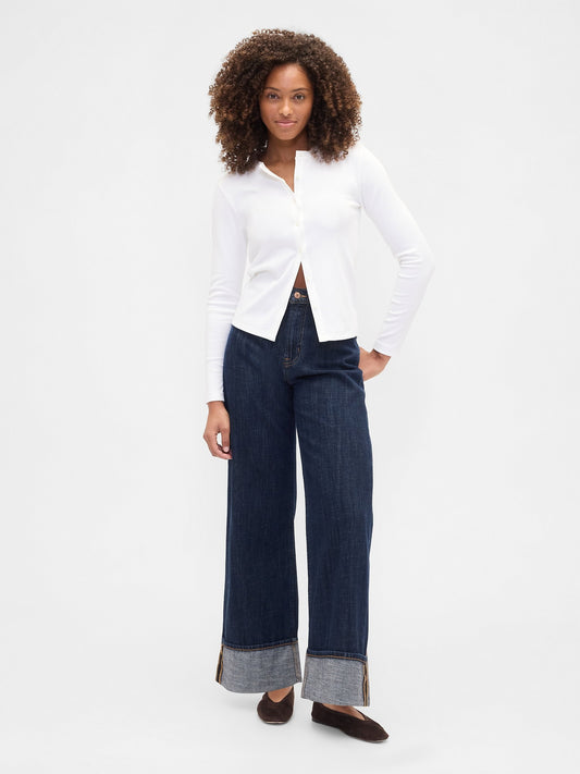 Koyu Mavi High Rise Wide-leg Jean Pantolon