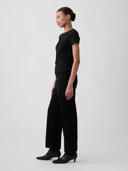 Siyah Low Slung Supersoft Relaxed Straight Crop Jean Pantolon
