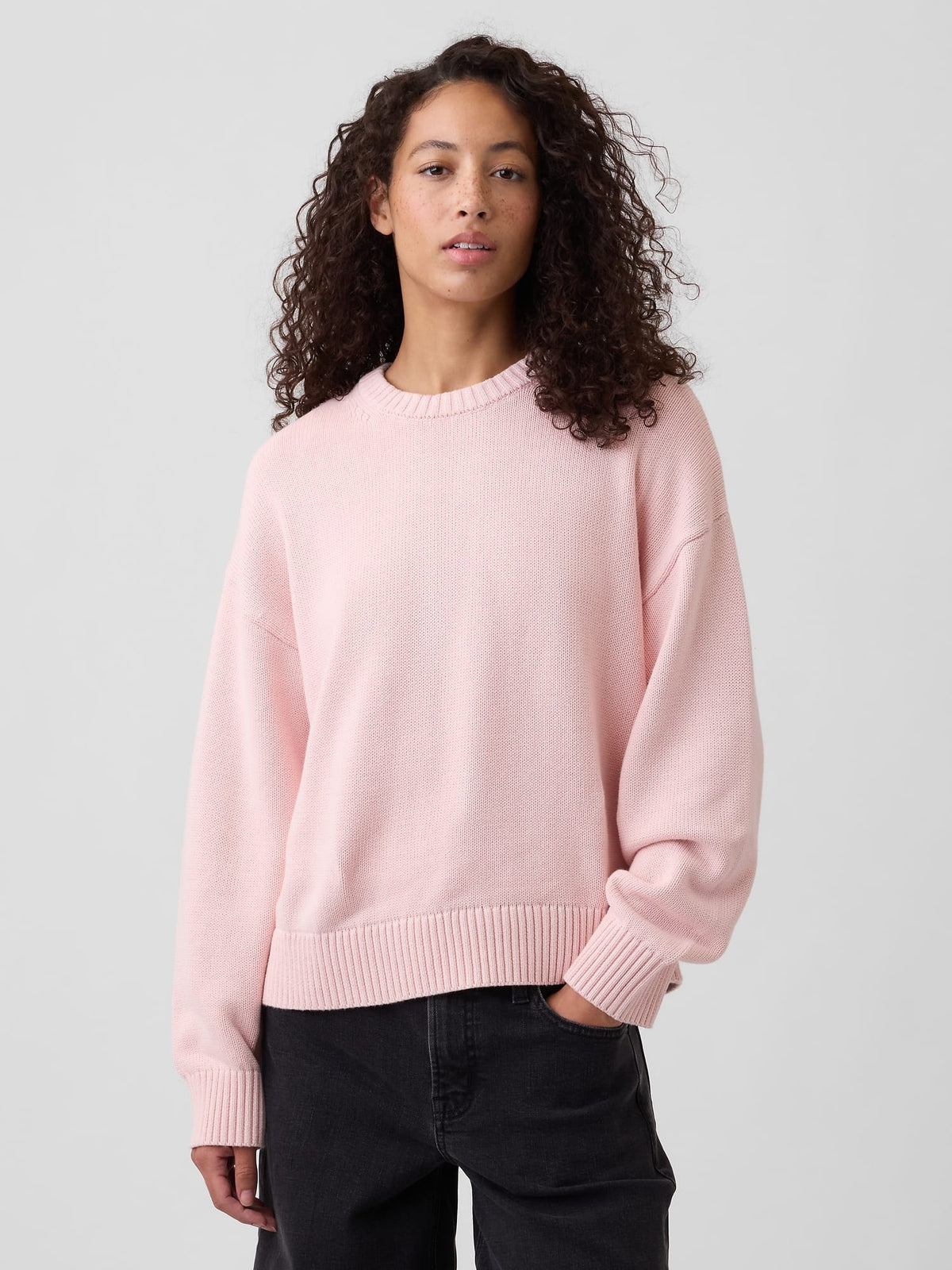 Pembe Relaxed Bisiklet Yaka Kazak