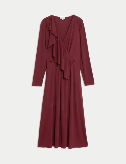 Jaeger Regular Fit V Yaka Midi Elbise