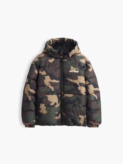 Kamuflaj Midweight Hooded Puffer Şişme Ceket
