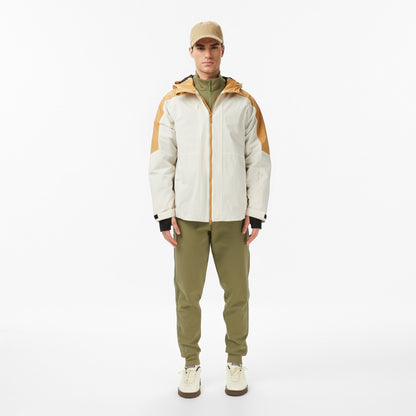 Lacoste Erkek Relaxed Fit Kapüşonlu Renk Bloklu Krem Mont